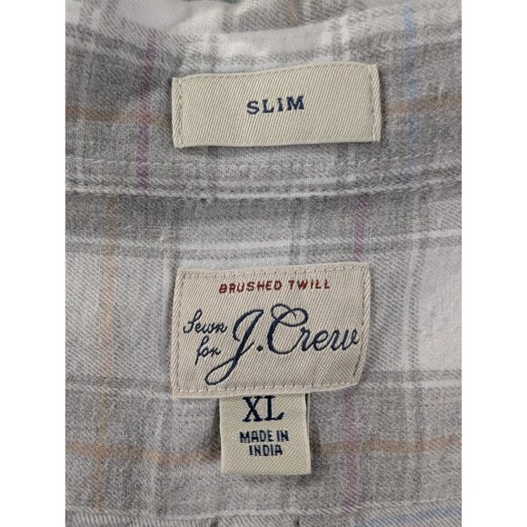 J Crew Flannel Shirt Mens SZ XL Beige Plaid Slim Fit Button Down - Picture 9 of 10